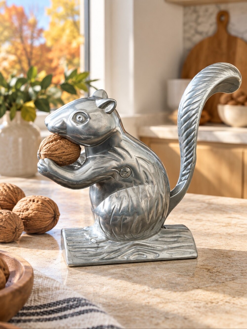 Vintage Cast Aluminum Squirrel Nutcracker Tail Lever Kitchen Tool 8.5"